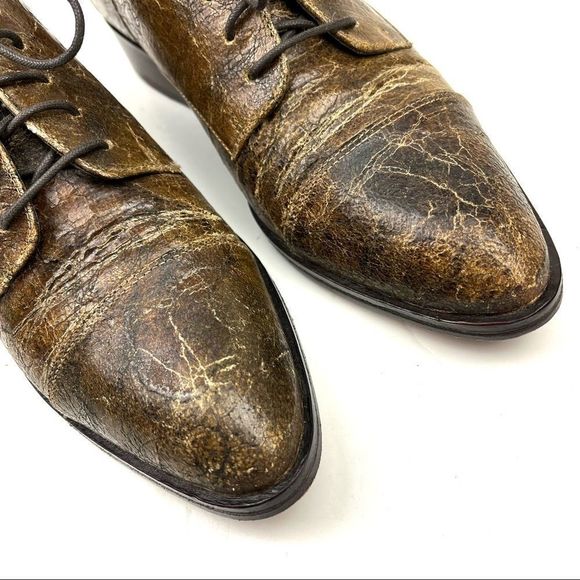 🍄Donald J. Pliner Gea distressed brown leather lace up cap toe oxfords size 8.5 - Picture 4 of 7
